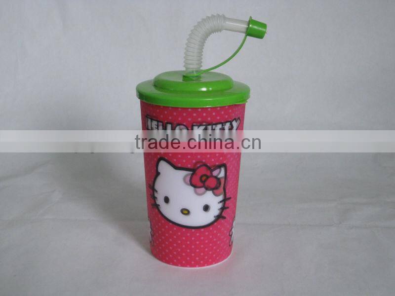eco-friendly 16oz cartoon pp kids cup with straw and lid