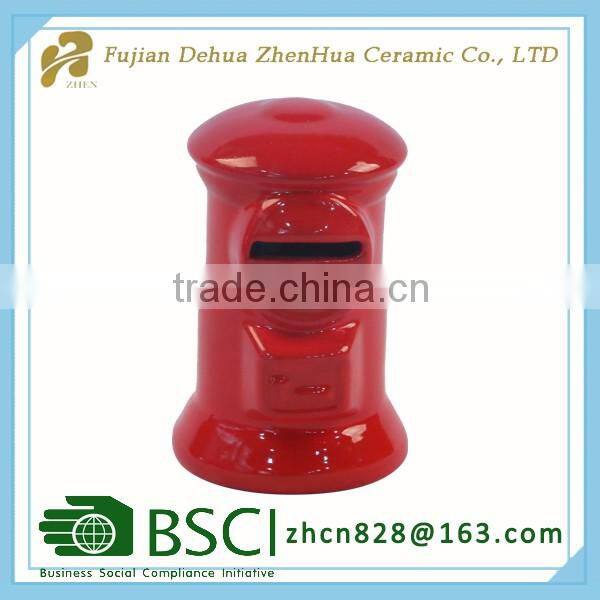 red small pillar-box shape ceramic money boxes wholesale