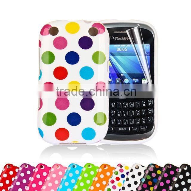 Set Screen Protector And Case For Blackberry 9320 , Polka Dots Gel TPU Case For Cell Phone