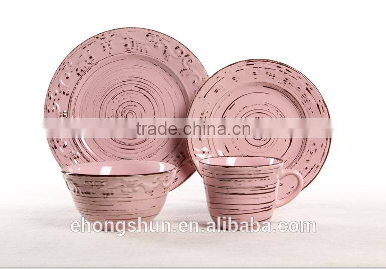 16pc stoneware color glaze/embossed dinnerware set