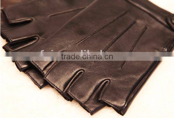 Girls/ladies dress sex red color leather gloves with fingerless
