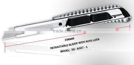 18mm Snap Off Blade Aluminium Alloy retractable slider with auto lock cutter knife