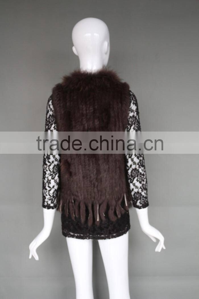 Fashion Knitted Poncho Pattern Rabbit Fur Vest Fashion Ladies Shawl