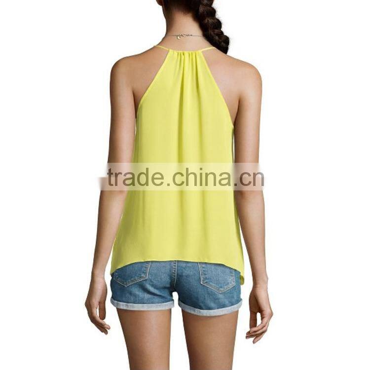 Citron Silk Spaghetti Strap V-Neck Lady Blouse China Supplier