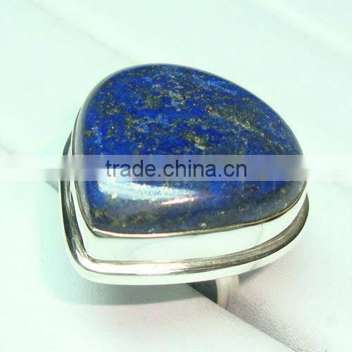 .925 Sterling Silver Blue Lapis Fashion Single Stone Finger Ring