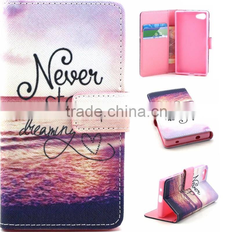 Book Style Customed Color Printed Flip Wallet Leather Cases For Sony Xperia Z5 Mini