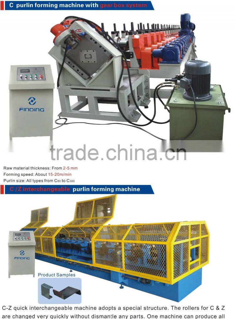 c z purlin roll forming machine factory used, high quality c purlin machine, professional purlin machine