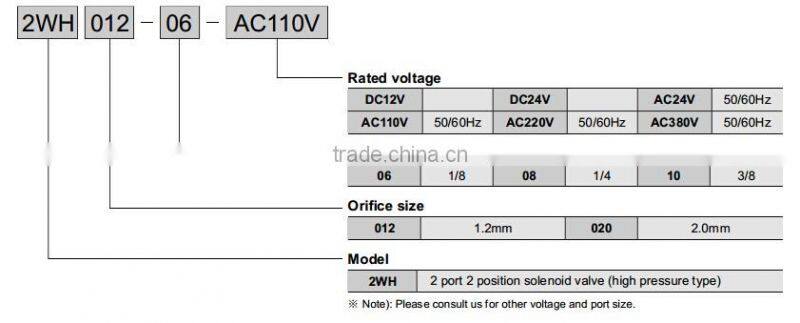 2WH Series 2 Way 2 Position Brass High Pressure Solenoid Valve