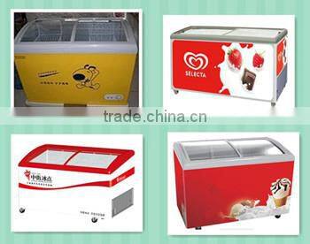 Best seller 151L to 515LSliding Door Curved Glass Chest Showcase