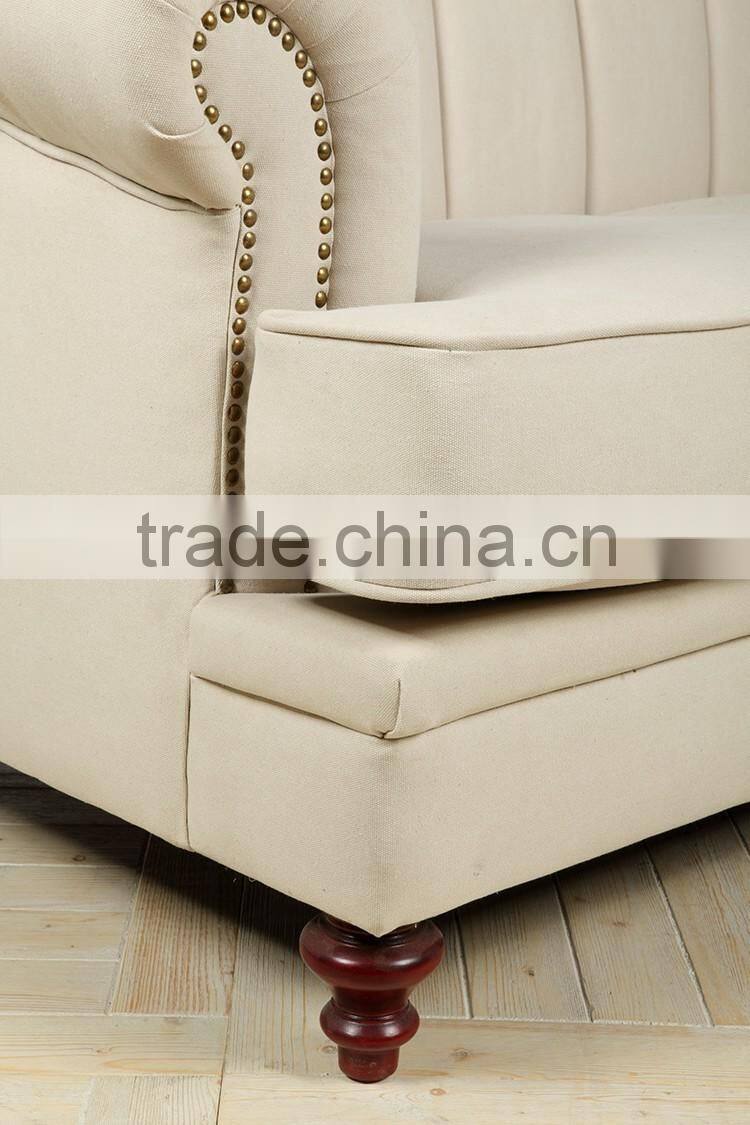 Classical style solid wood 2 seater sofa, fabric sofa