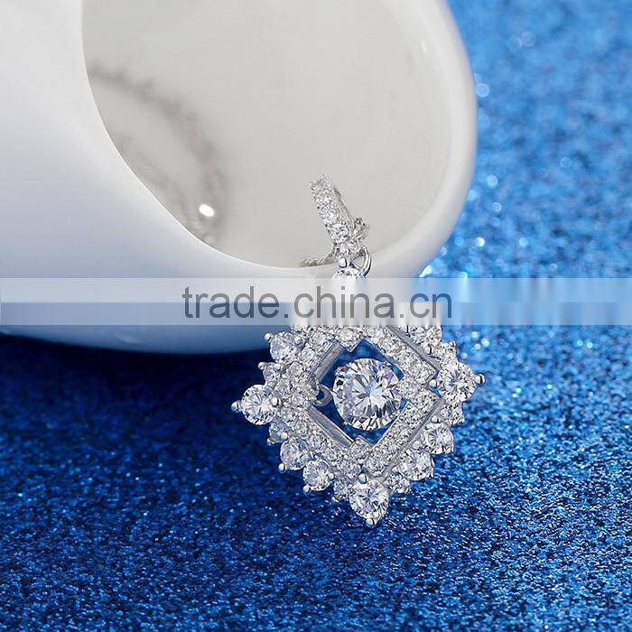 925 Sterling Silver Dancing Stone Pendant Necklace SPG912W