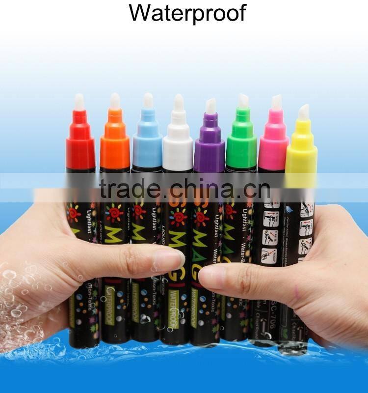 8 Pack Fluorescent colors pen ink Anti-wipe Marker with Reversible 6mm Tip for Glass, Window & LED Art Menu Writing Board