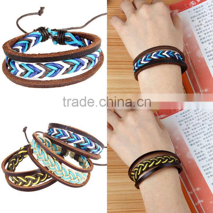 Fashion Cool Rock Wide Genuine Leather Wrap Skull Bracelet