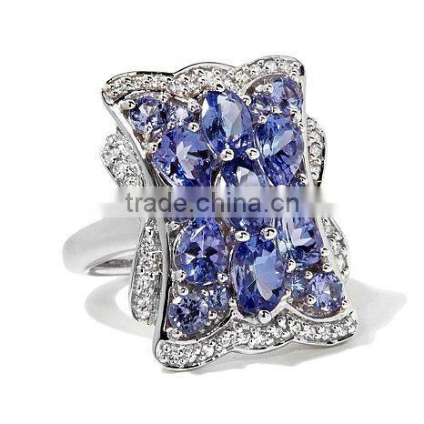 Colleen Lopez 4.28ct London Blue Topaz and White Topaz Sterling Silver "Leaf" Ring