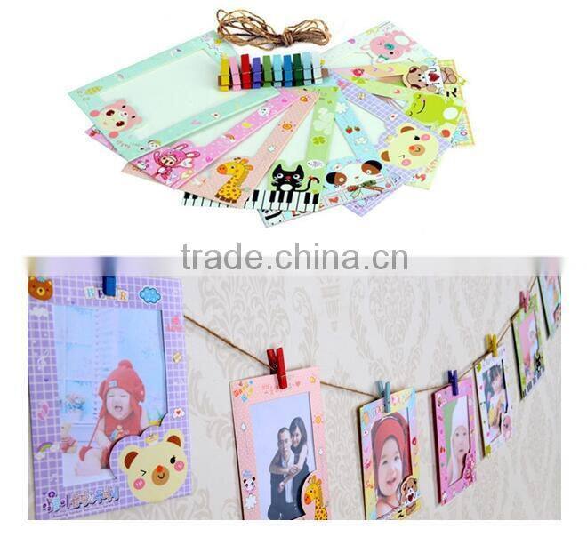 DIY Suspension Type Paper Frame Photo Wall With Hemp And Rope Clip-Set of 6 Pcs