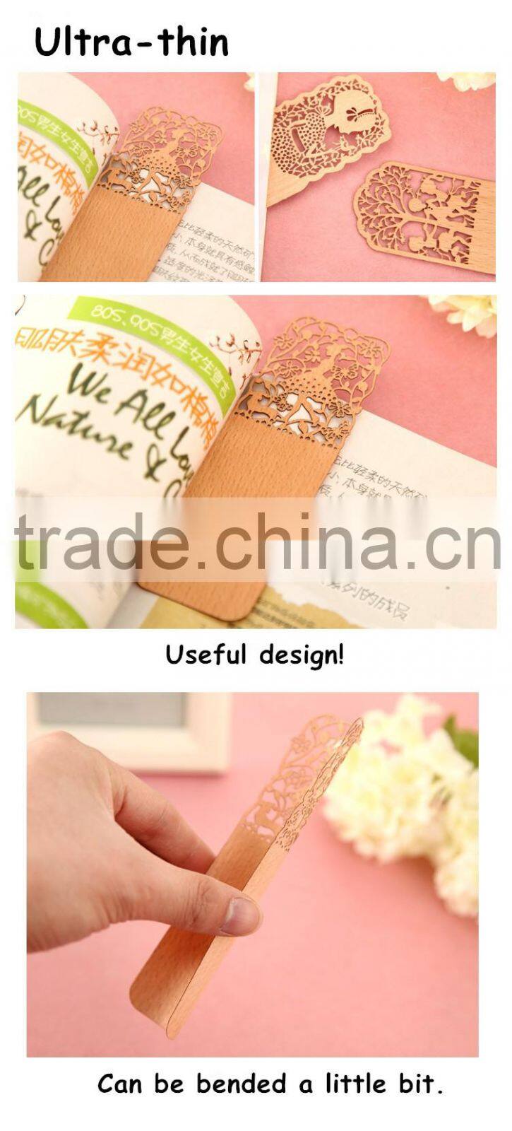 2016 New Promotional Gift Creative Stationery Hollow Out Ultra-thin Wooden Bookmark