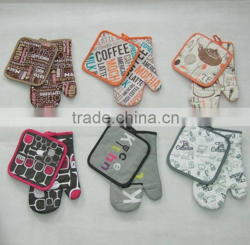 fruit designs big size glove and pot holder cotton linen kitchen set