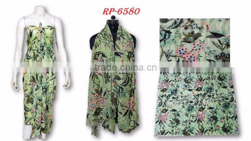 PRINTED SCARVES WITH POMPOM EMBROIDERY SHAWL SCARF PAREO SARONG