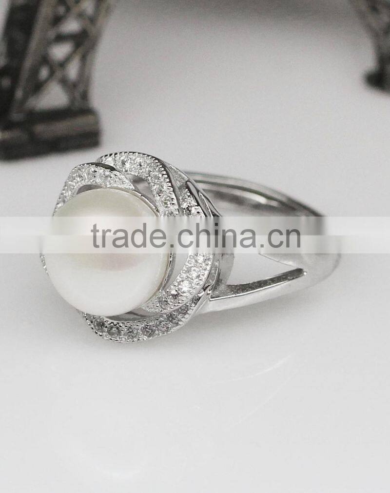 2016 AAA button shape white color cheap and simple design pearl ring 925