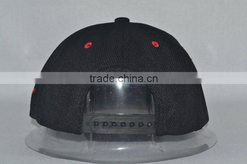 Guangzhou hat factory professional custom 100% wicking performance polyester/black/embroidery logo/flat brim hat