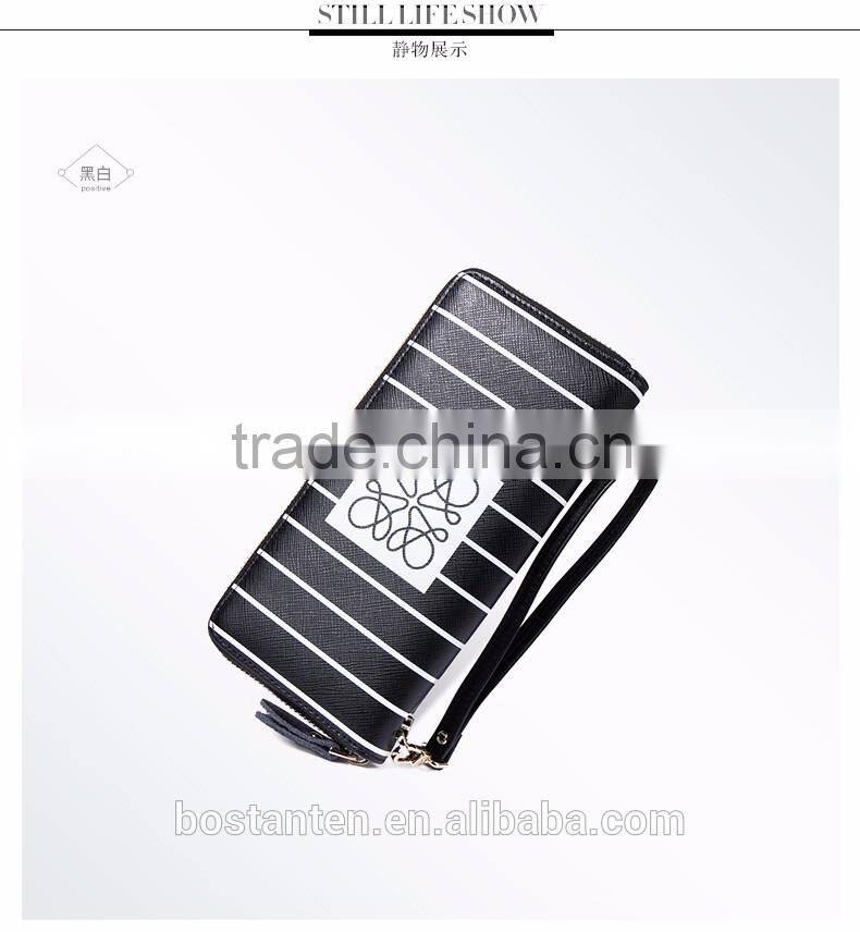 stripe pattern zippered women leather hand purse manufacturer