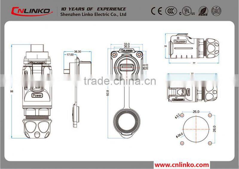 Economic best sell Usb 3.0 Version Connector Circular Waterproof Usb 3.0 Receptacle Two Sided Usb Cable