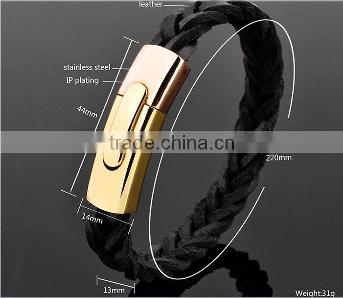 Costume Jewelry Genuine Leather Steel Bracelet