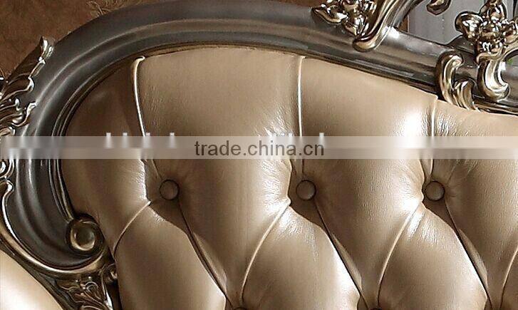 European Style Solid Wood with Genuine Leather Bed, Royal Bedroom Carved Furnitur Bed, Royal Bedroom Furniture (BF01-ML013)