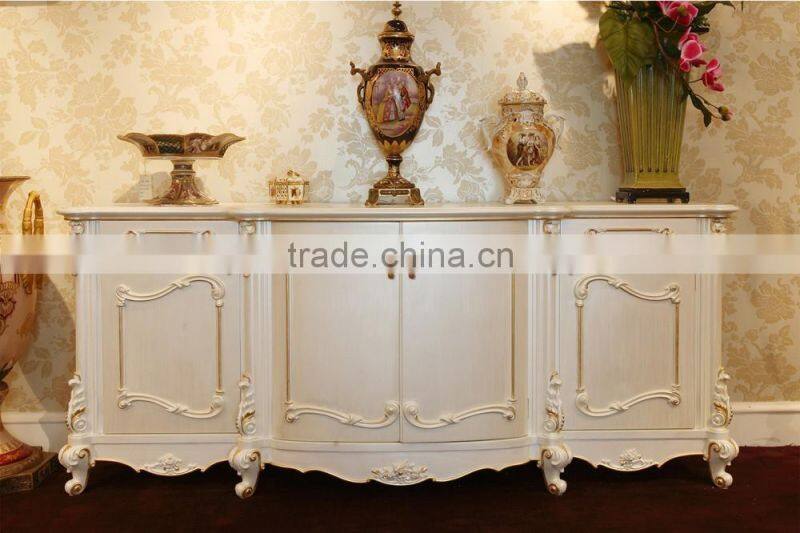 Luxury Antique Golden Living Room 4-door Display Cabinet/ French Style Classic Wooden Carving Wine Cabinet, Vitrine, Showcase