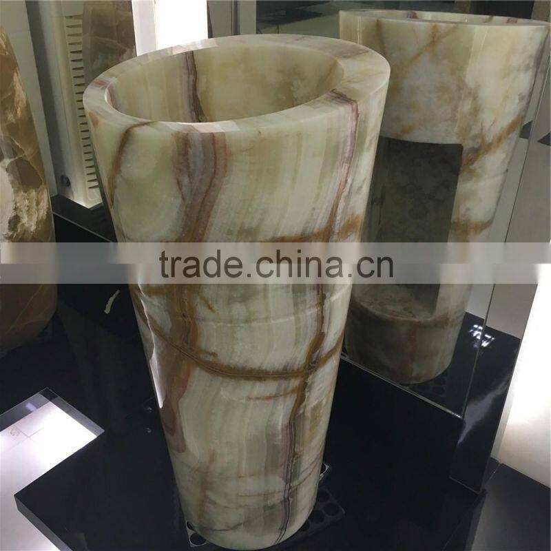 Green onyx round unique pedestal sink