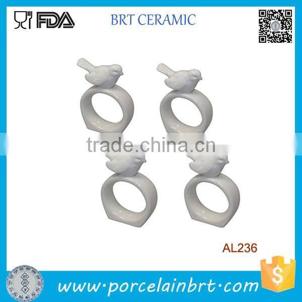 Set of 4 Pieces 3.25" Dolomite White Bird Napkin Holders Rings