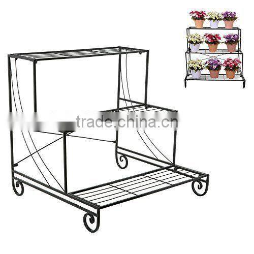 3 Metal Shelves Display Flower Pots Indoor Plant Stand, Outdoor Garden Racks