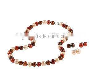 wholesale 17 inches multi color 8-9mm freshwater pearl necklace with 3 pairs of matching earrings