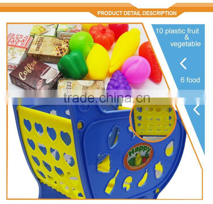 Toy shopping cart with fruit & vegetable supermarket trolley shopping cart toy car trolley