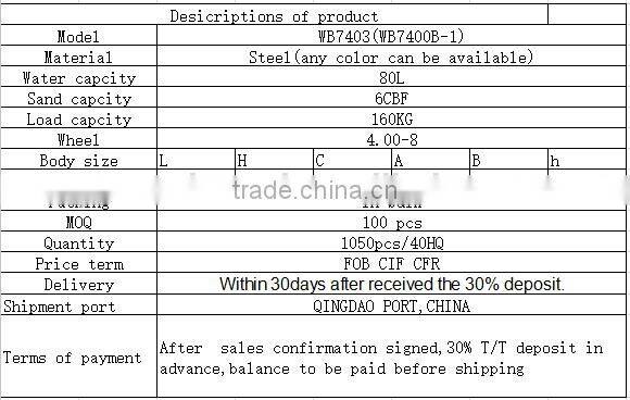 Made In China steel tray 6L Wheel Barrow WB7403(WB7400B-1)