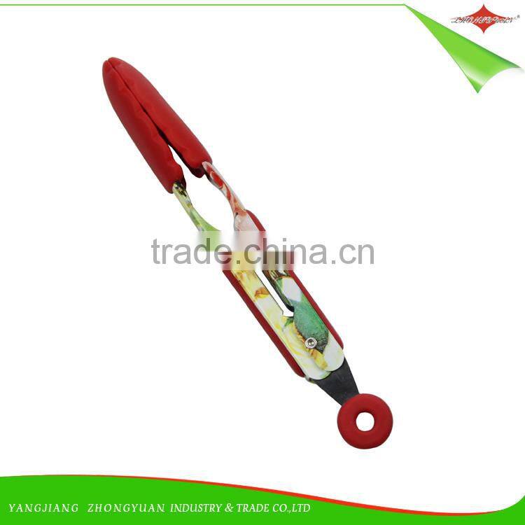 ZY-H2013 delicate design 7-inch silicone food tong with beautiful flower printed handle
