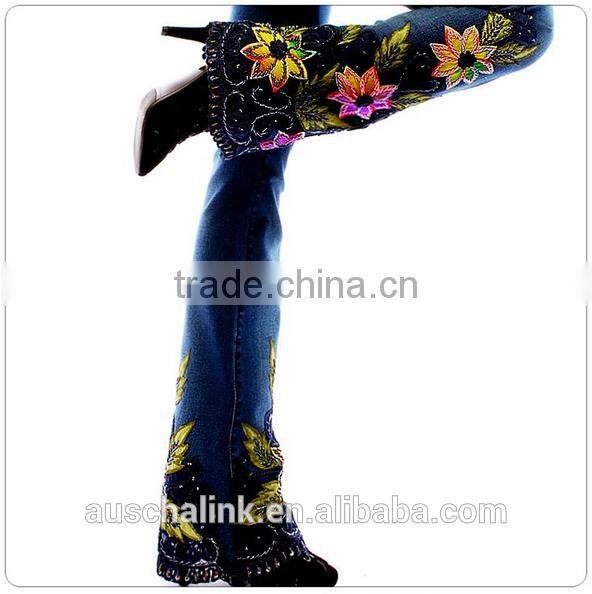 hot sale fashion embroidery fantasy jeans stylish pants for ladies