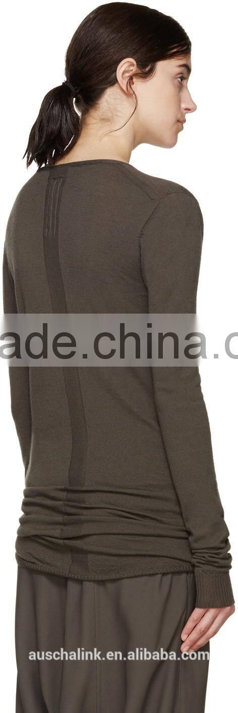new style grey pure wool long sleeve V neck sweater design for girls