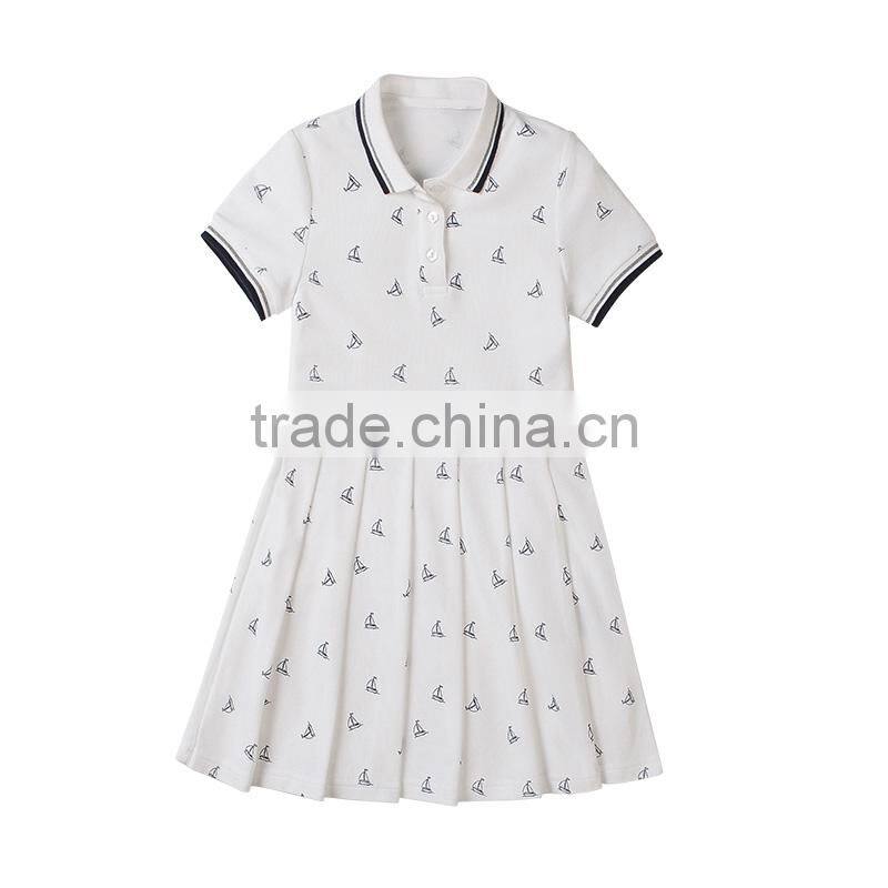 New summer school girls' one-piece dress 2017 stamp short sleeve dress