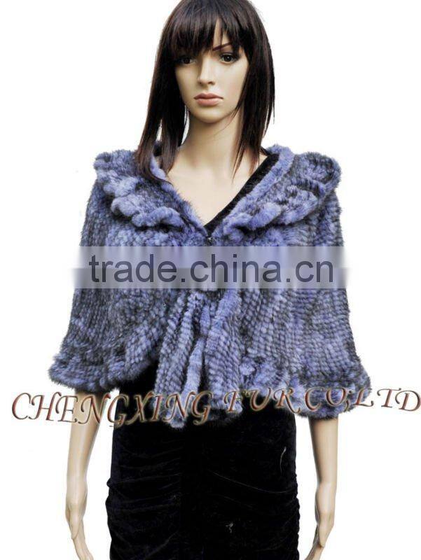 CX-B-M-60D Fashion Wholesale Knitted Mink Fur With Rosette Lady Fur Shawl