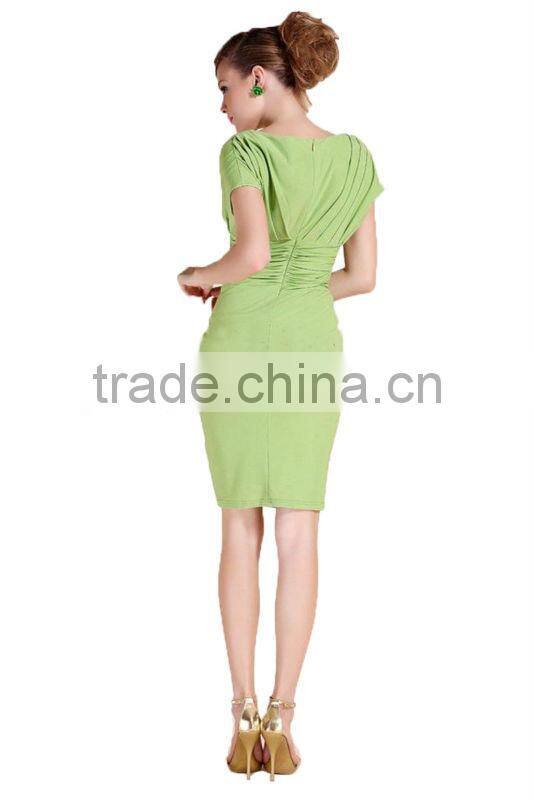Pleated V neck fashion dress Wholesale bandage business dress
