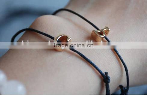 gold love letter charm suede leather bracelet custom logo charm leather bracelet