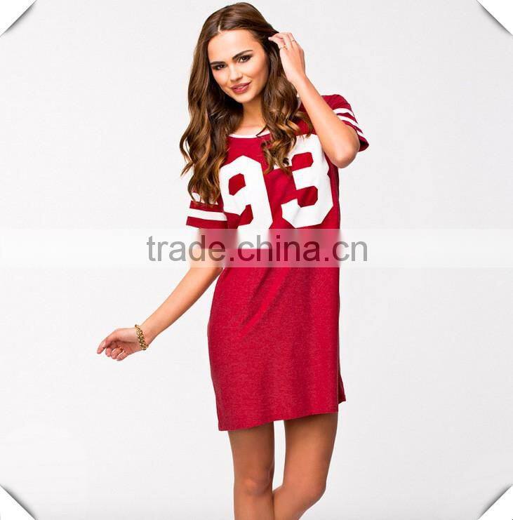 Hot Sale Street Style Letter Printed Short Sleeve Jersey T-Shirt Womens Fashion Longline Baseball Jersey T Shirt Dress