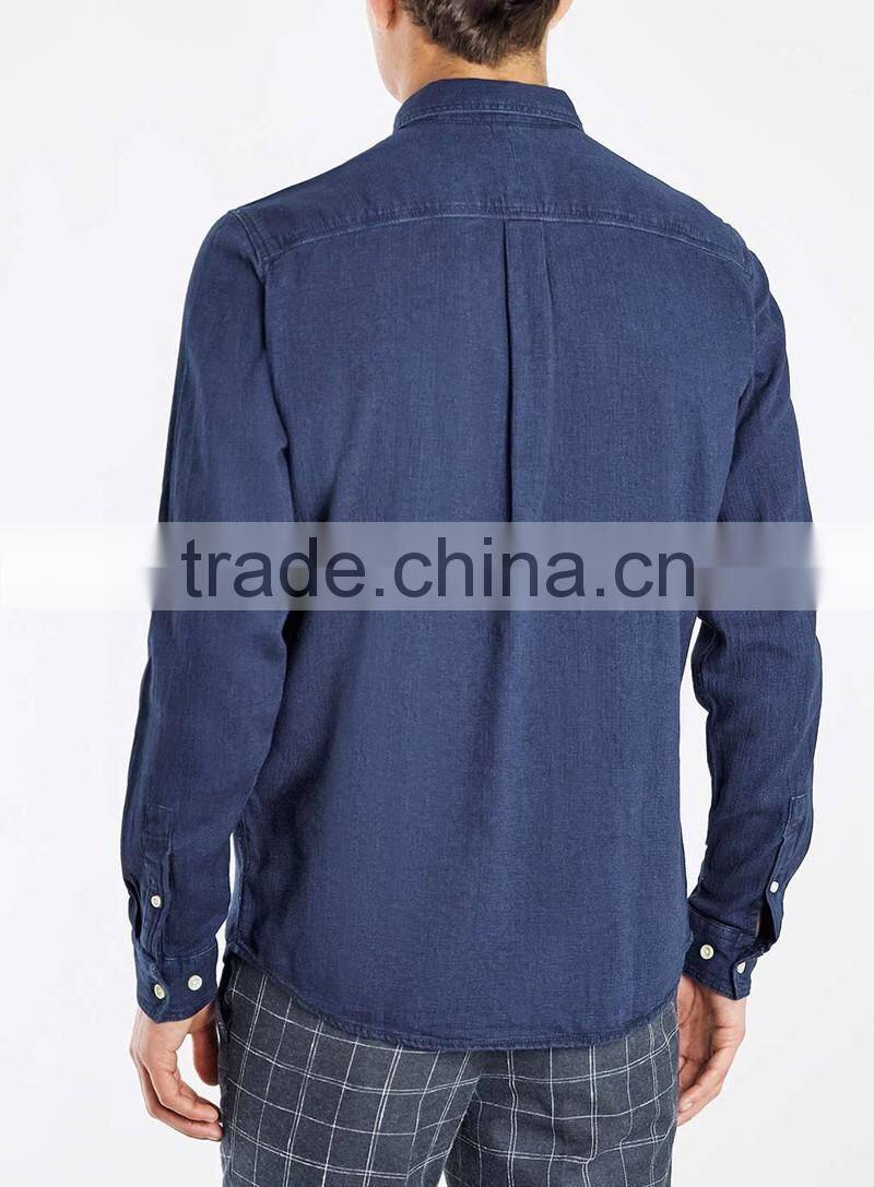 navy blue oxford long sleeve shirt with chest pocket