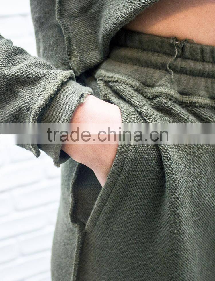 latest design women contrast french terry fitted tracksuit crop top sweat suit