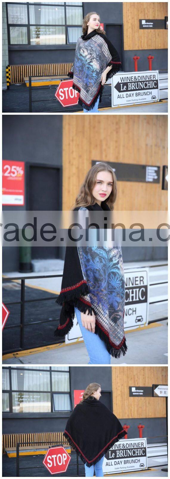 Women Plaid Tartan Scarf Fall Winter 2015 New Tassels Button Down Faux Cashmere Shawl Poncho Cape Wrap Warm Pashmina