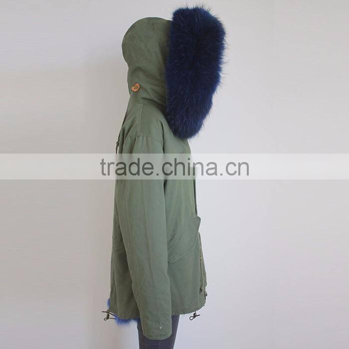 Myfur Army Green Fabric Parka with Fox Belly Fur Lining Winter Coat Wholesale