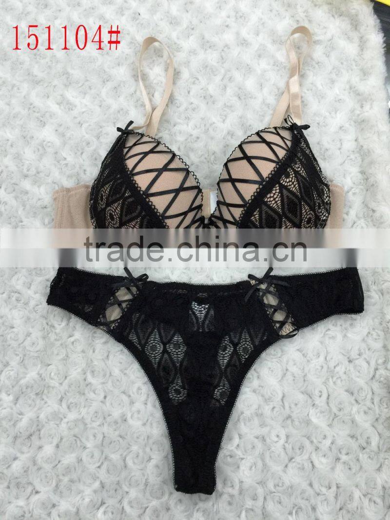 girl's bra and panty set plain dyed with lace 2016 new design