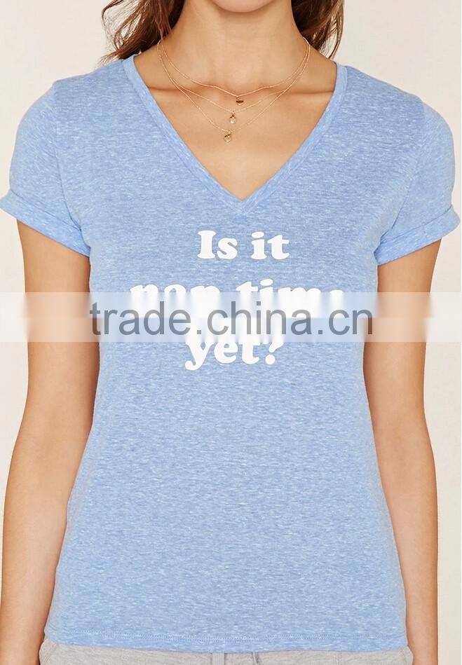 Women sweet heart neck short sleeve custom printing t shirt wholesale 2016