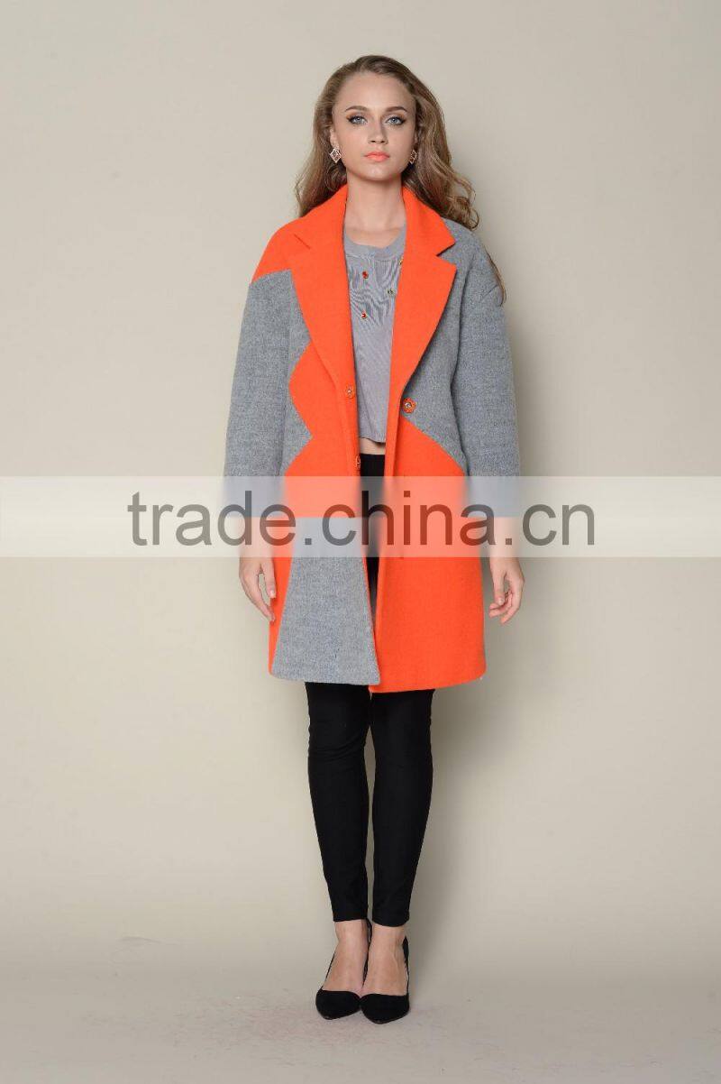 ODM designed fashionable wool warm branded contrasted colored young ladies long coats